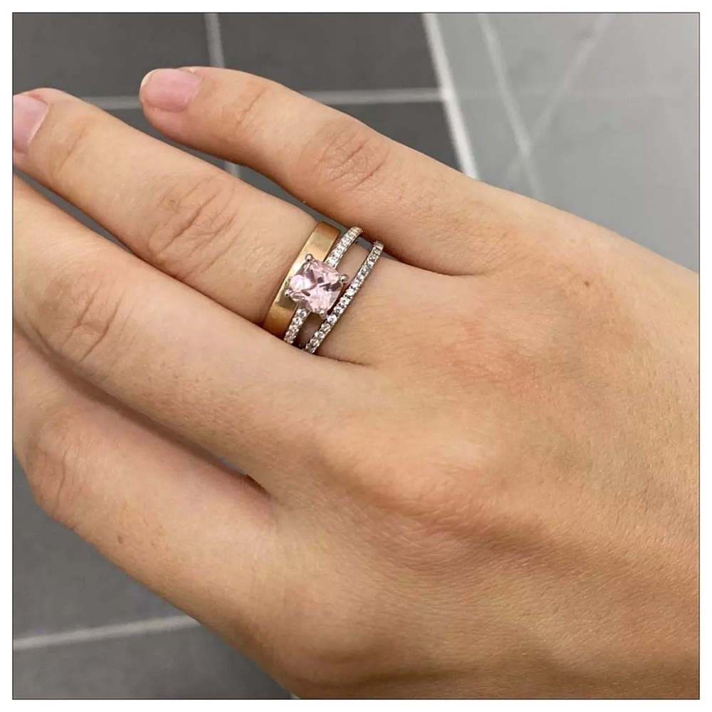 NEW Sterling Silver Cushion Morganite And Pave White Topaz Ring - Picture 5 of 5